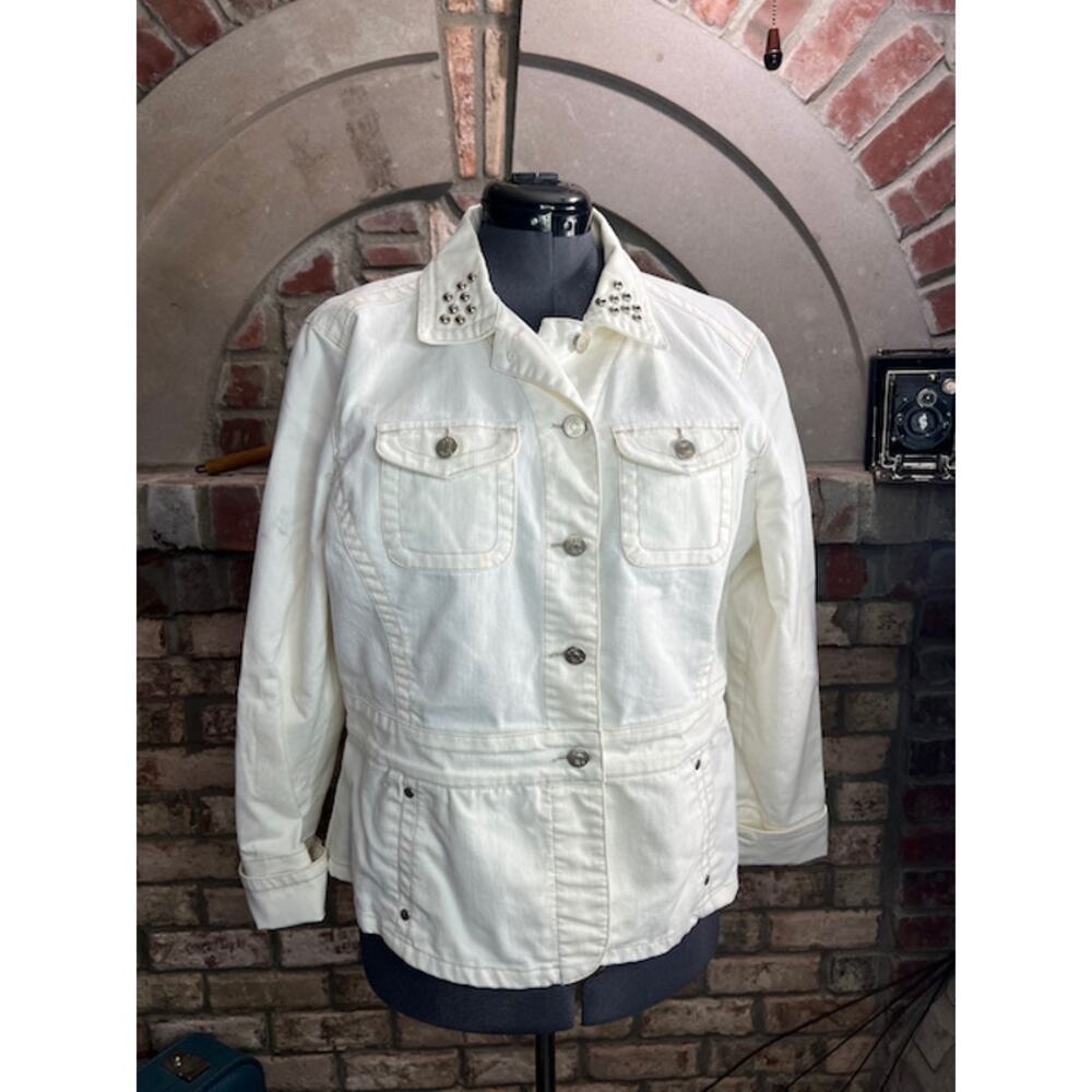 denim jacket shacket white studded collar